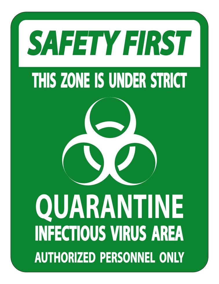 Safety First Quarantine Infectious Virus Area Sign Isolate On White Background,Vector Illustration EPS.10 vector