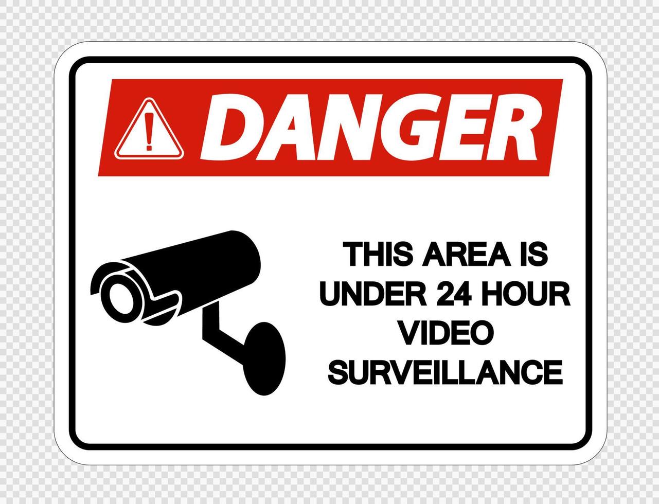 peligro, esta área está bajo la señal de vigilancia por video de 24 horas sobre fondo transparente vector