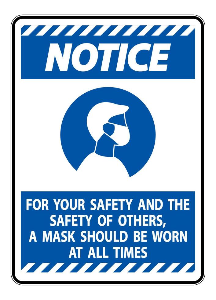 Notice For Your Safety And Others Mask At All Times Sign on white background vector