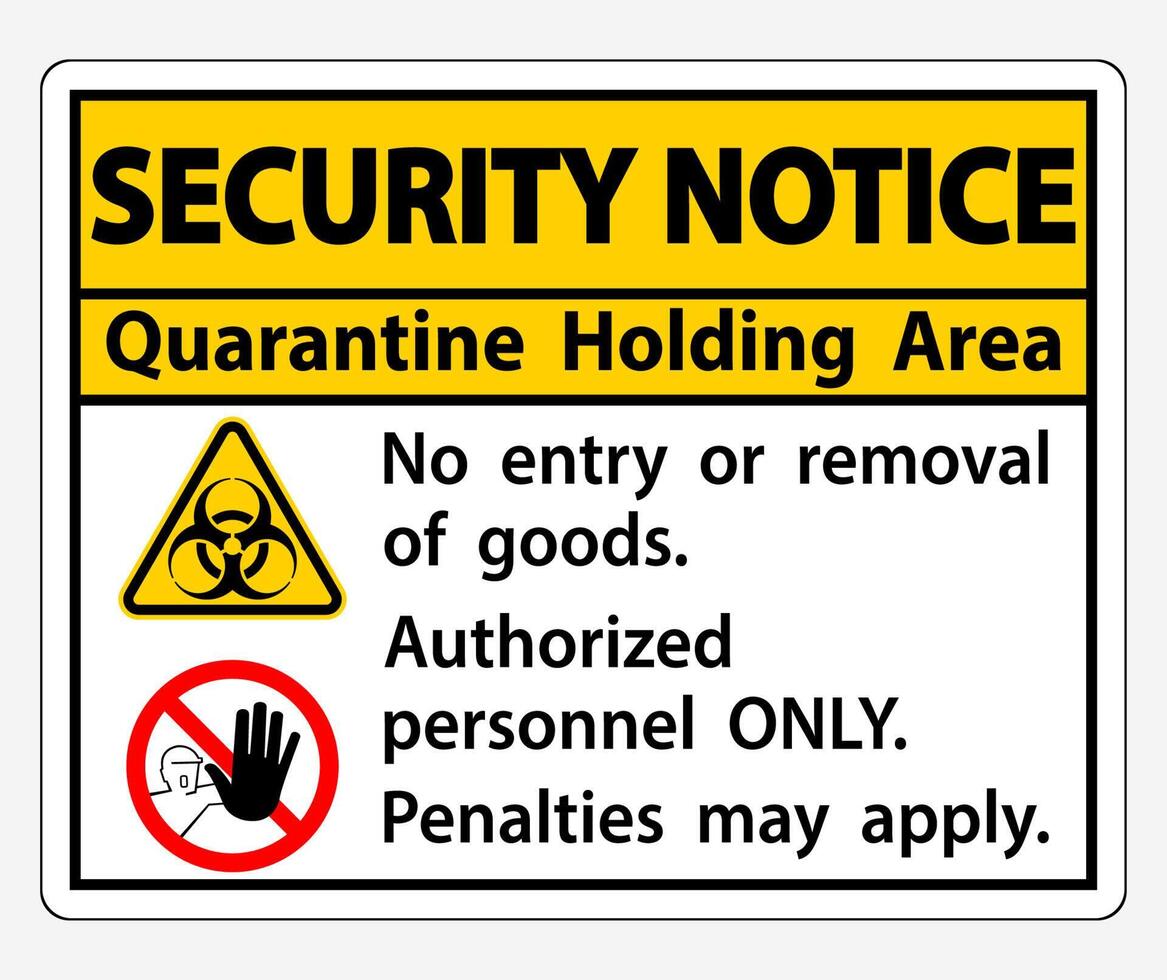 Security Notice Quarantine Holding Area Sign Isolated On White Background,Vector Illustration EPS.10 vector