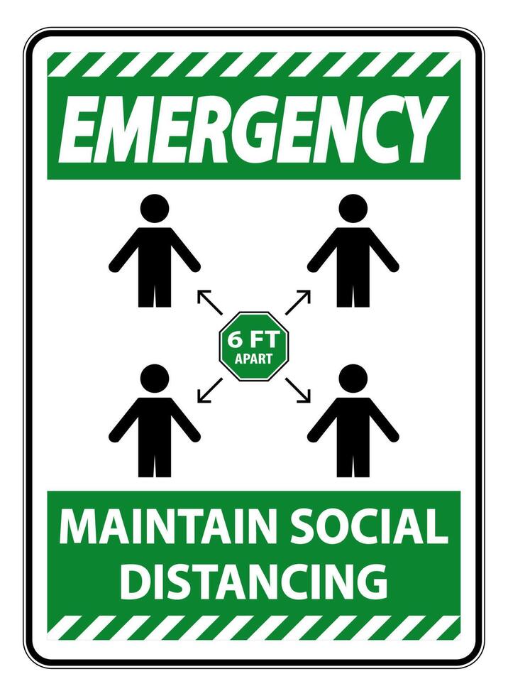 Emergency Maintain social distancing, stay 6ft apart sign,coronavirus COVID-19 Sign Isolate On White Background,Vector Illustration EPS.10 vector
