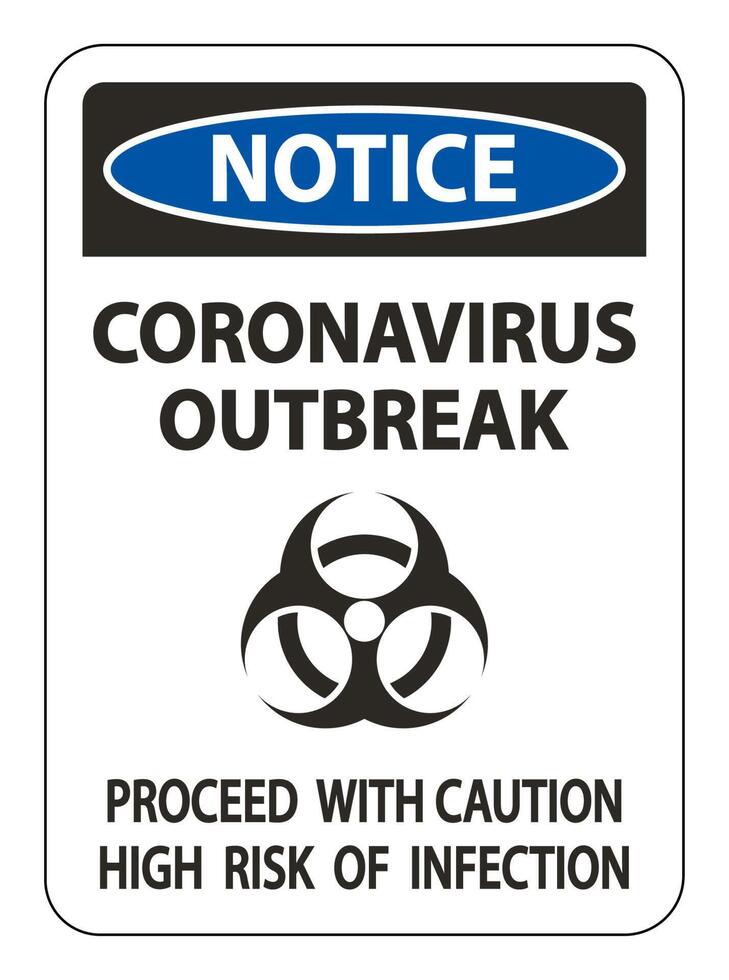 Aviso de signo de brote de coronavirus aislado sobre fondo blanco, ilustración vectorial vector