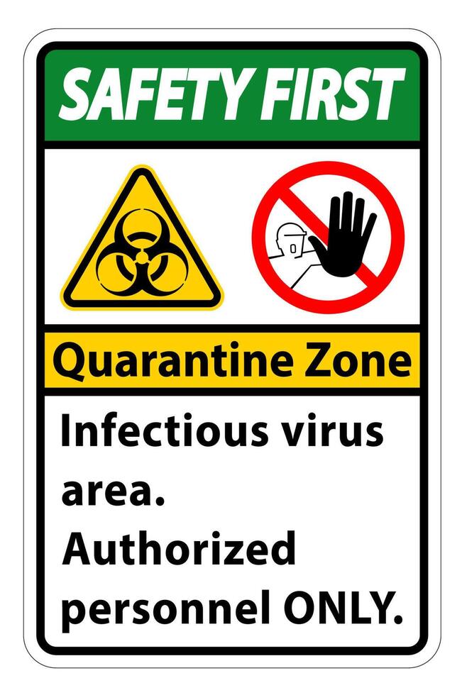 Safety First Quarantine Infectious Virus Area sign on white background vector