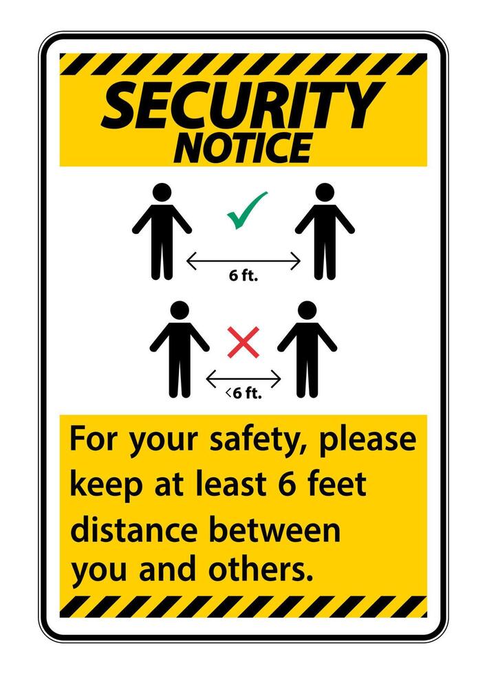 Security Notice Keep 6 Feet Distance,For your safety,please keep at least 6 feet distance between you and others. vector