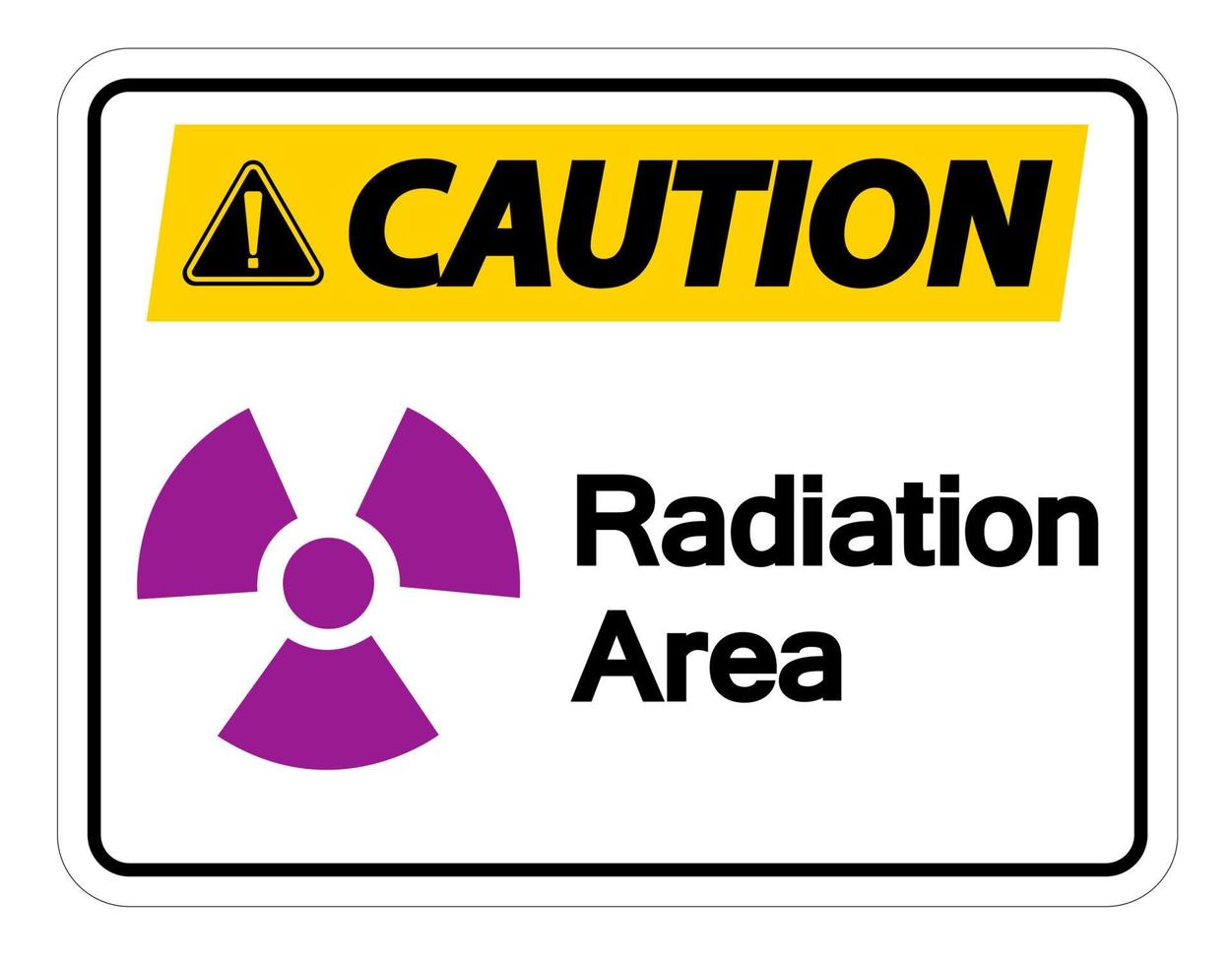 Señal de símbolo de área de radiación de precaución sobre fondo blanco. vector