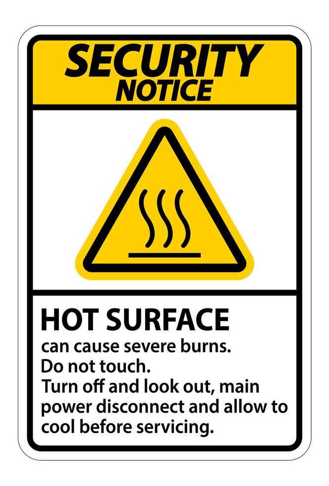 Security Notice Hot surface sign on white background vector