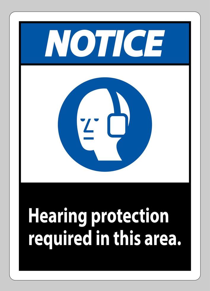 aviso ppe firmar protección auditiva requerida en esta área con símbolo vector