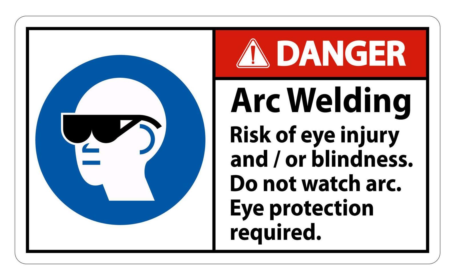 señal de peligro soldadura por arco riesgo de lesiones oculares o ceguera, no mire el arco, se requiere protección para los ojos vector