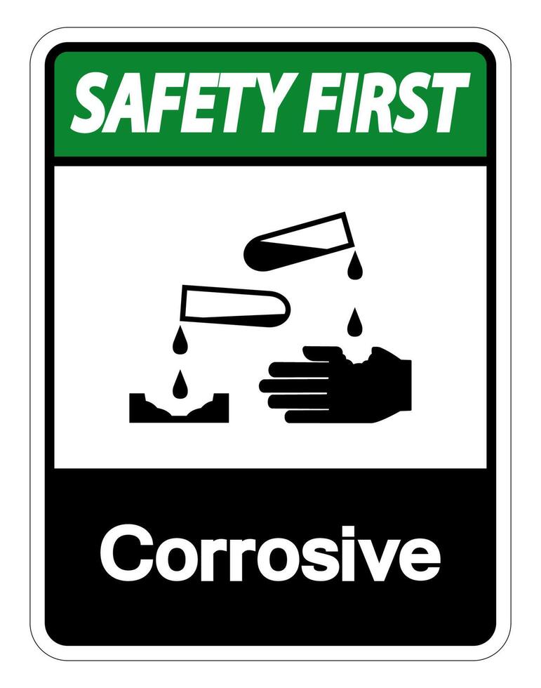 Safety first Corrosive Symbol Sign on white background vector