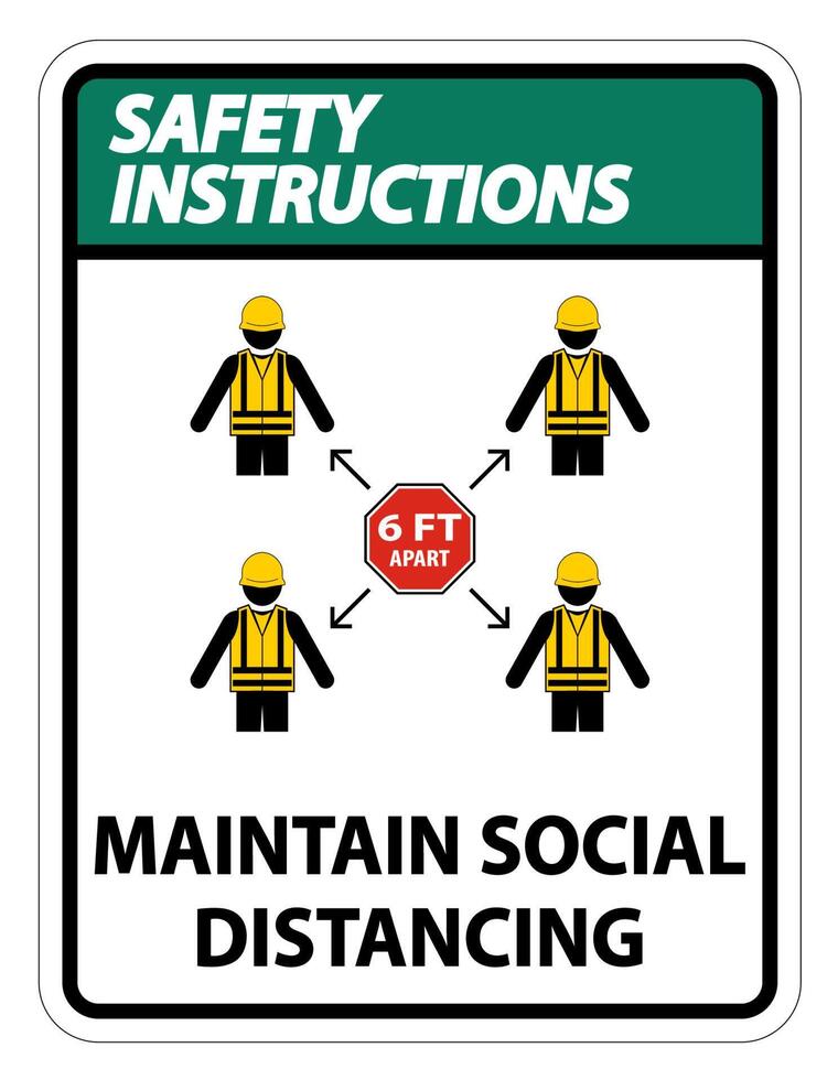 Safety Instructions Maintain social distancing, stay 6ft apart sign,coronavirus COVID-19 Sign Isolate On White Background,Vector Illustration EPS.10 vector