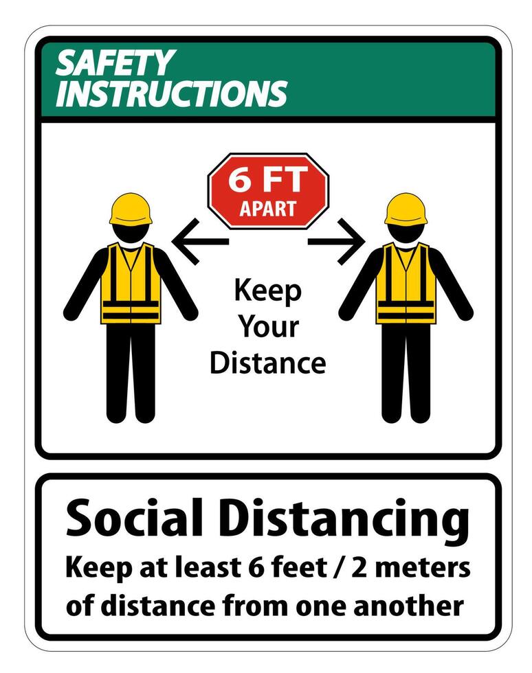 Safety Instructions Social Distancing Construction Sign Isolate On White Background,Vector Illustration EPS.10 vector