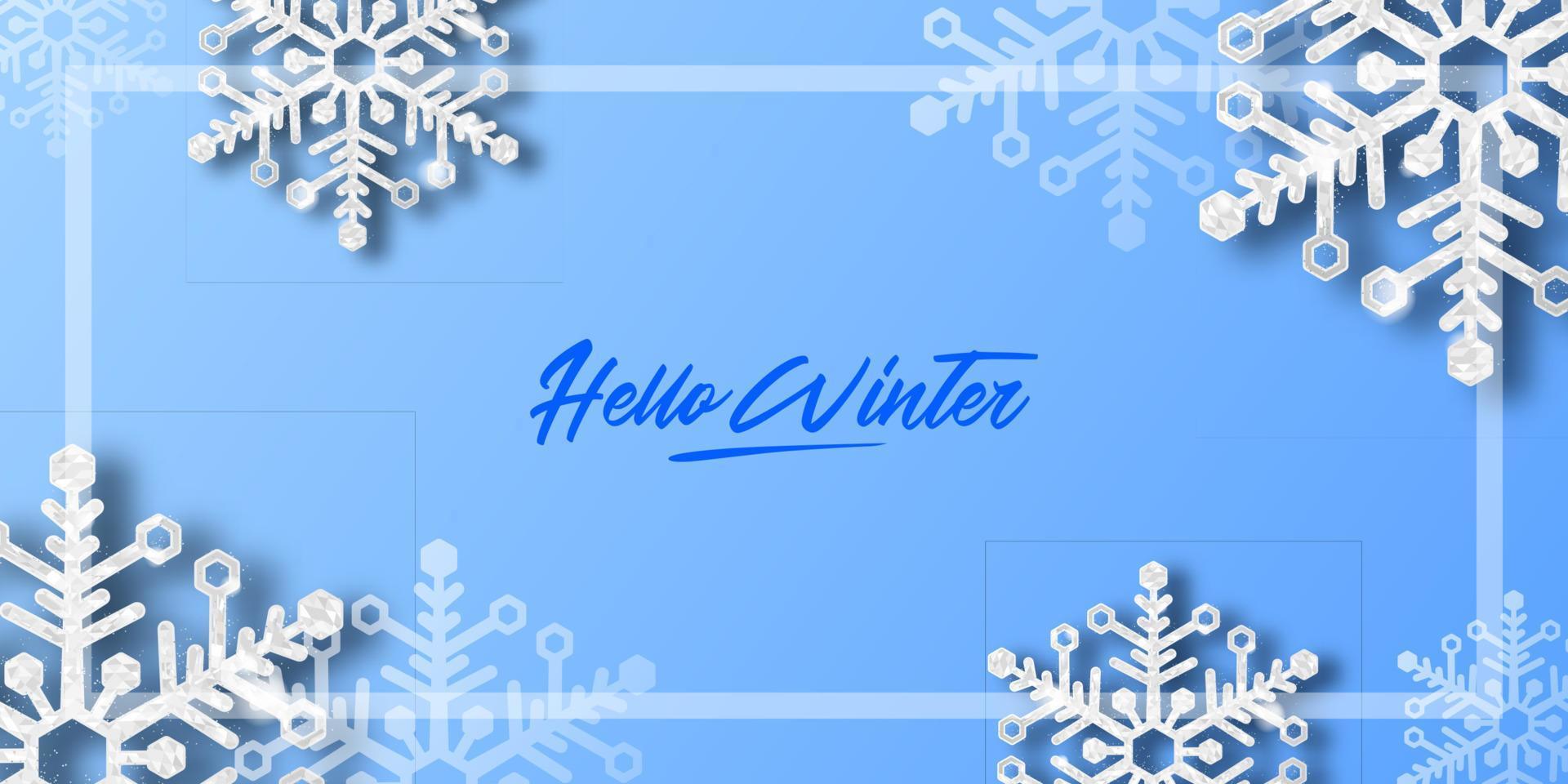 hola invierno copo de nieve 3d brillo decoración de fondo de lujo vector