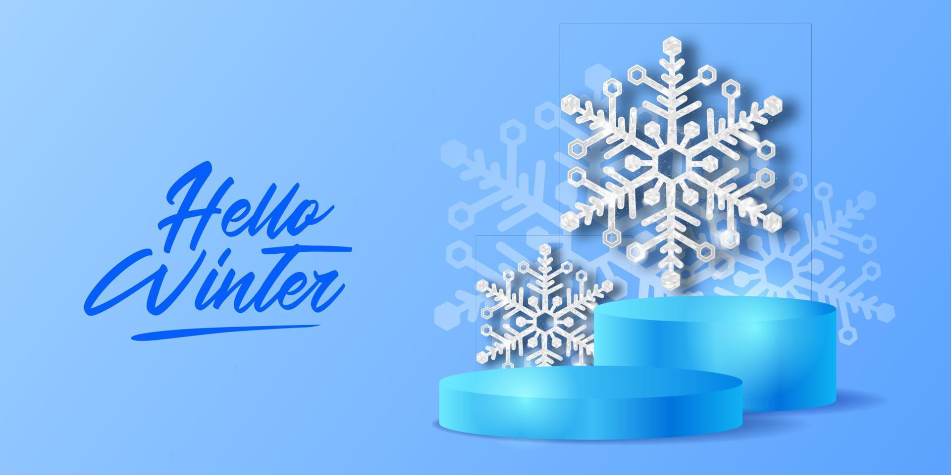 hola invierno copo de nieve 3d brillo decoración de fondo de lujo vector