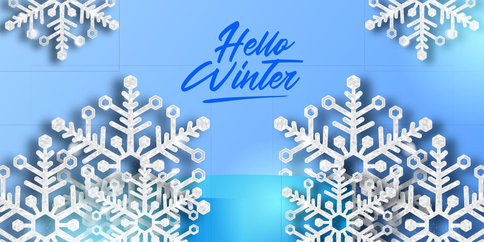 Hello Winter snowflake 3d sparkle luxury background decoration vector