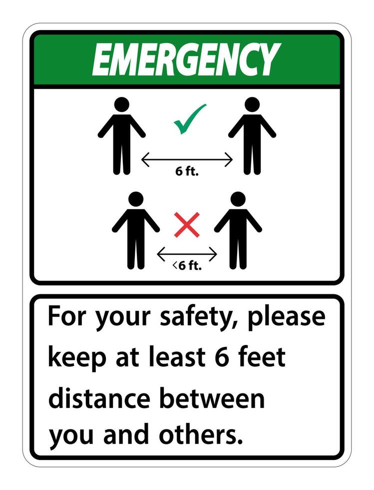 Emergency Keep 6 Feet Distance,For your safety,please keep at least 6 feet distance between you and others. vector