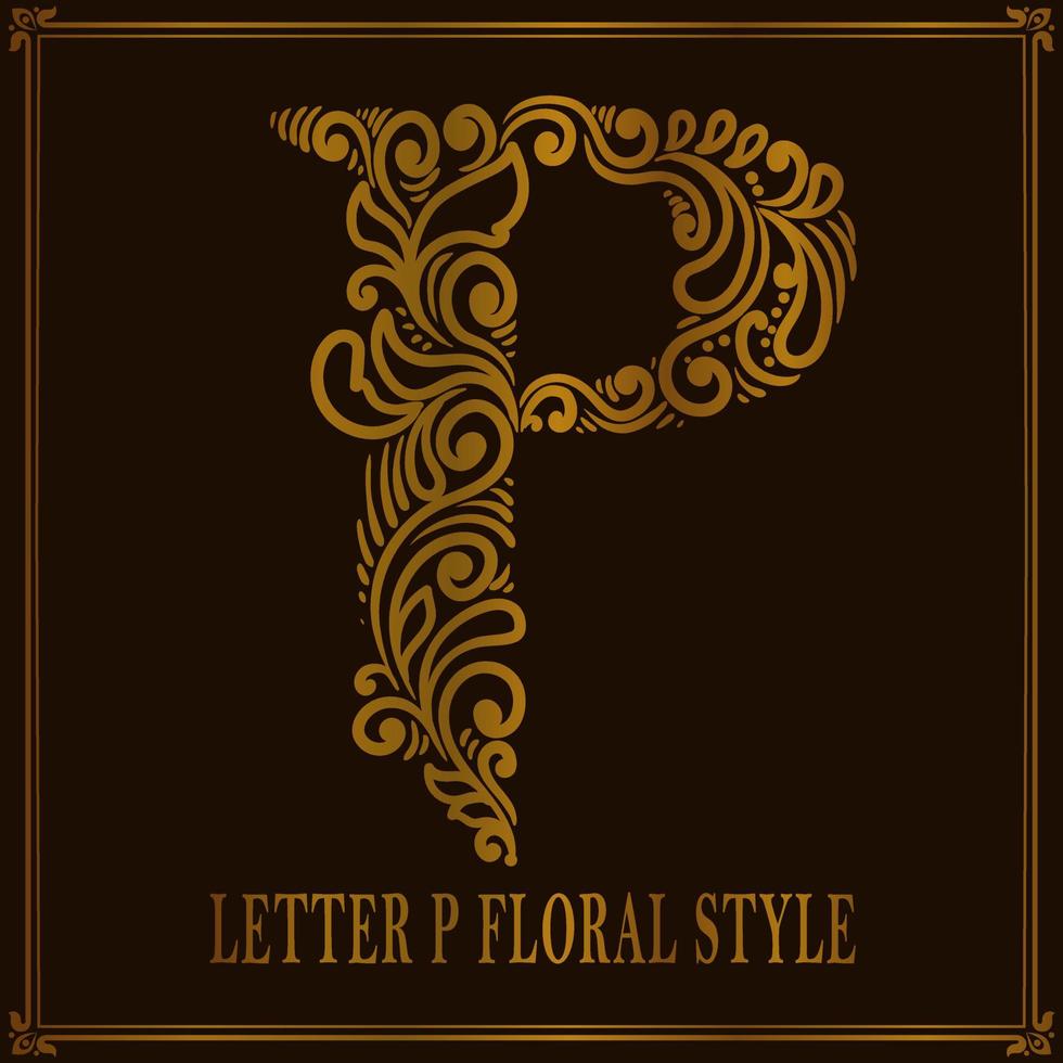 Vintage Letter P floral pattern style vector