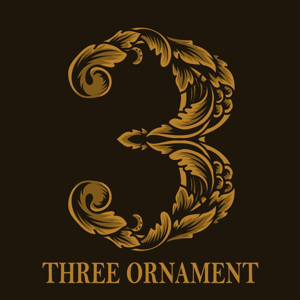 Vintage three number ornament style vector