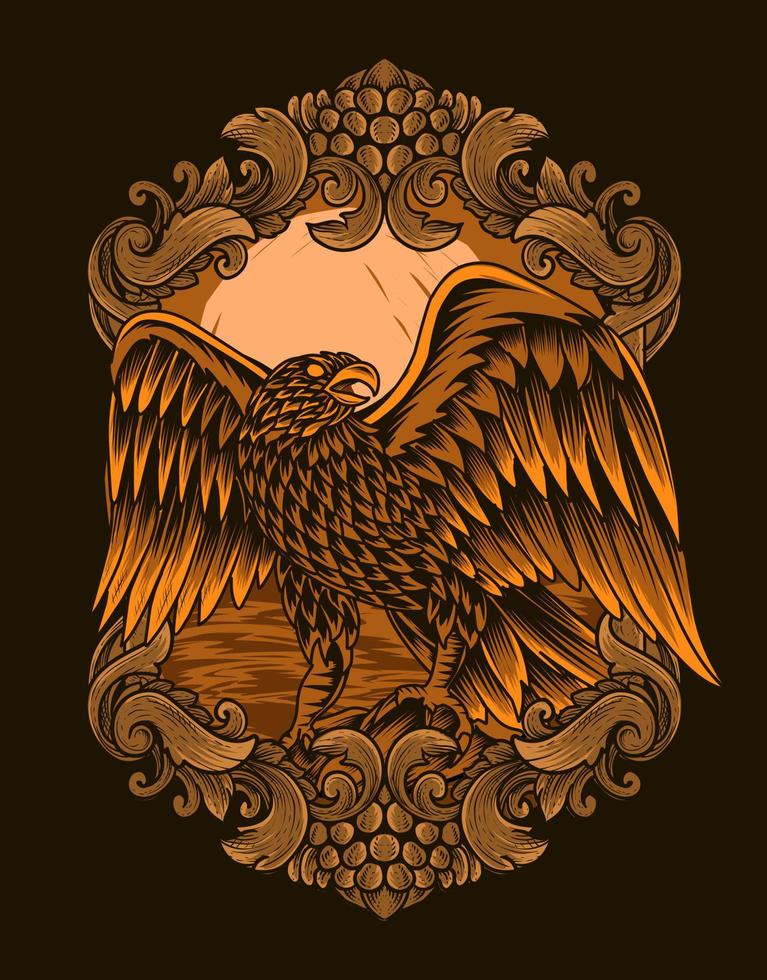 illustration eagle on vintage engraving ornament vector