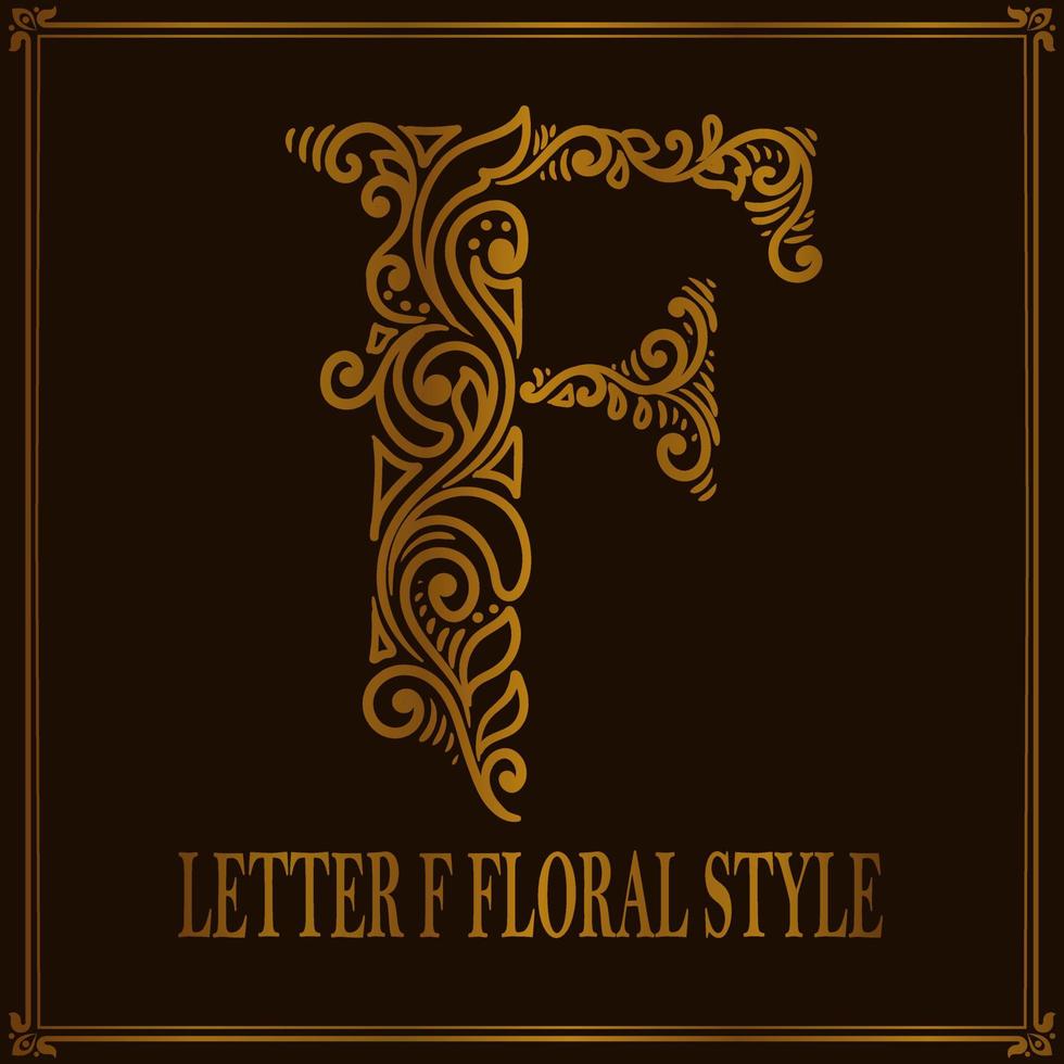 Vintage Letter F floral pattern style vector