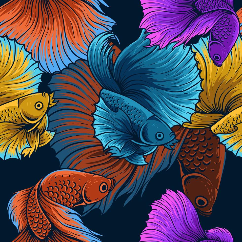 vintage betta fish seamless pattern vector