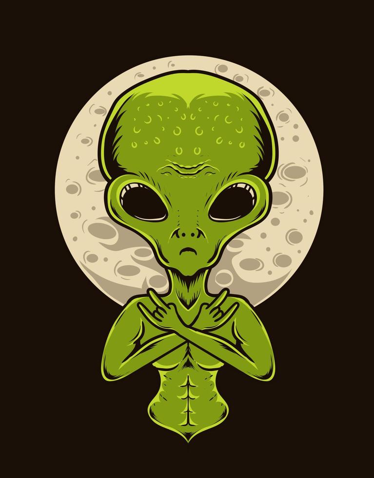 illustration alien with a moon on black background vector