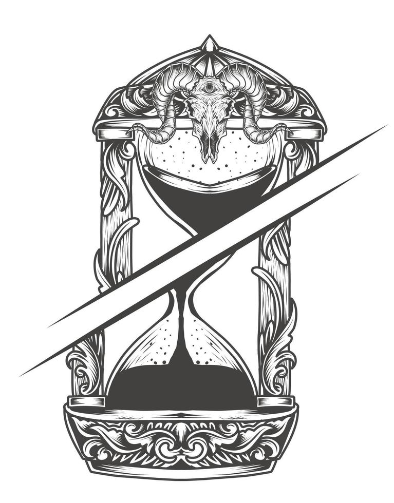 ilustración estilo monocromo reloj de arena roto vector