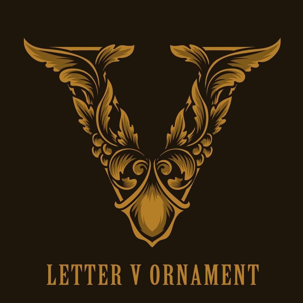 Letter V logo vintage ornament style vector