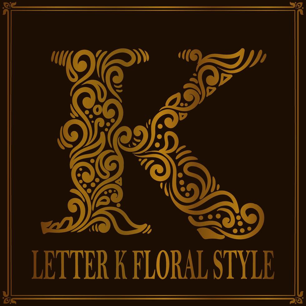 Vintage Letter K floral pattern style vector