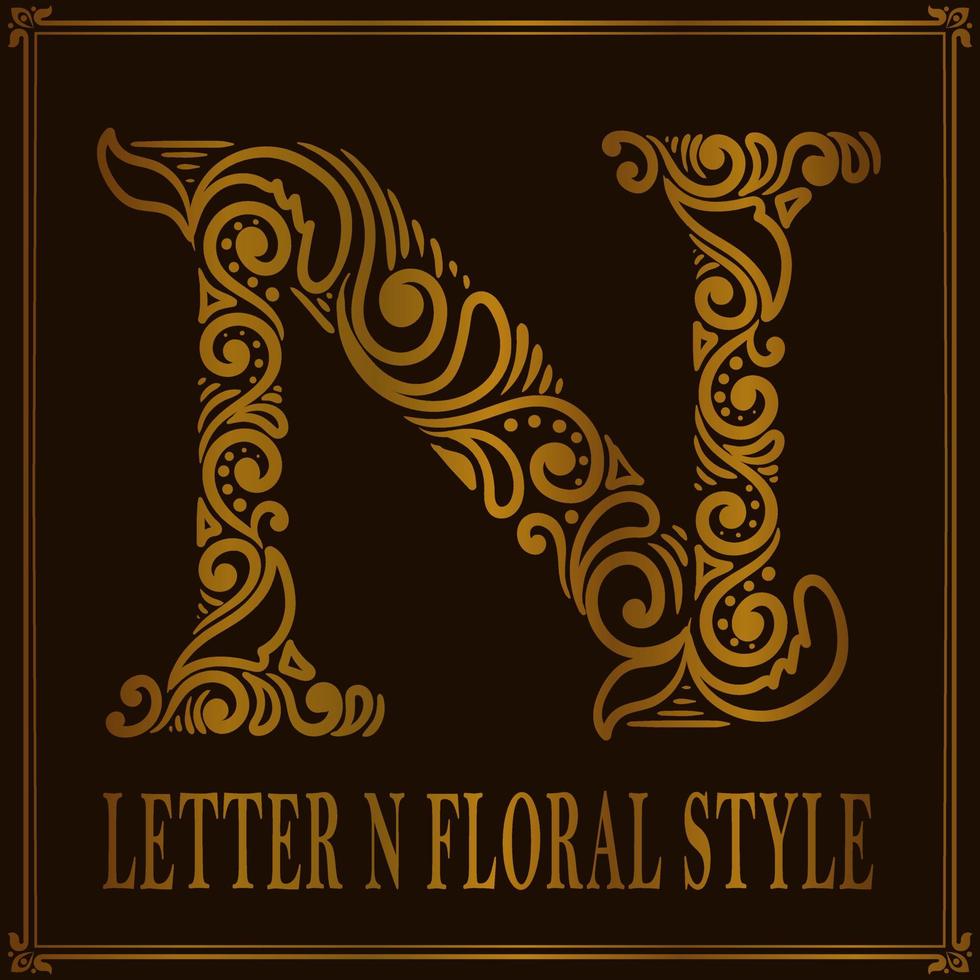 Vintage Letter N floral pattern style vector