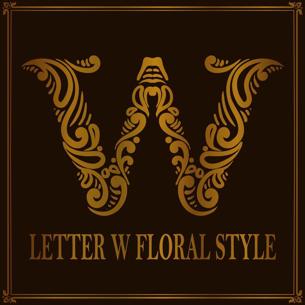 Vintage Letter W floral pattern style vector