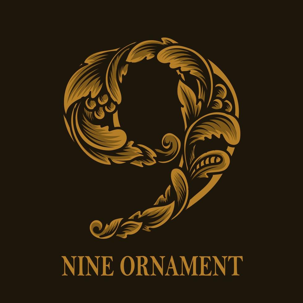 Vintage nine number ornament style vector