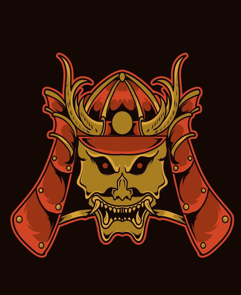 illustration samurai head on black background vector