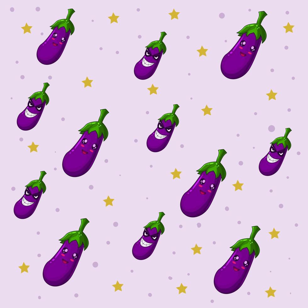 cute eggplant with stars pattern vector