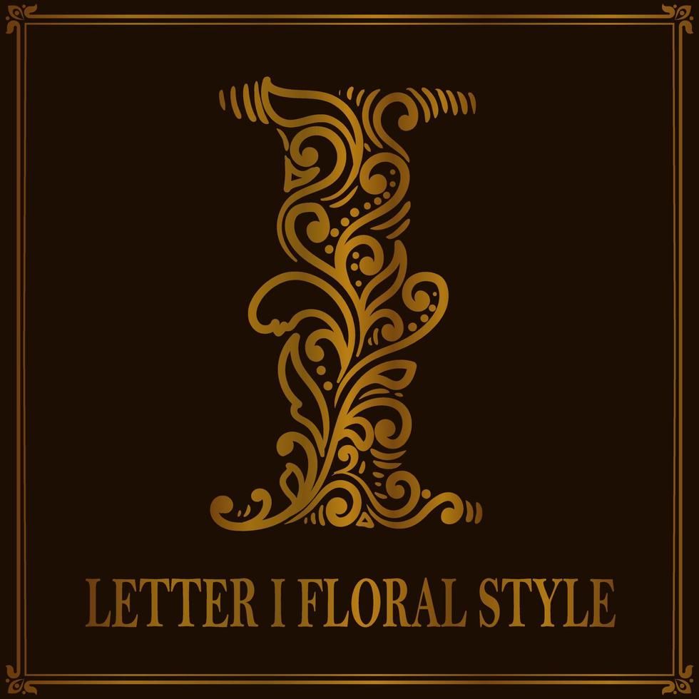 estilo de patrón floral letra i vintage vector