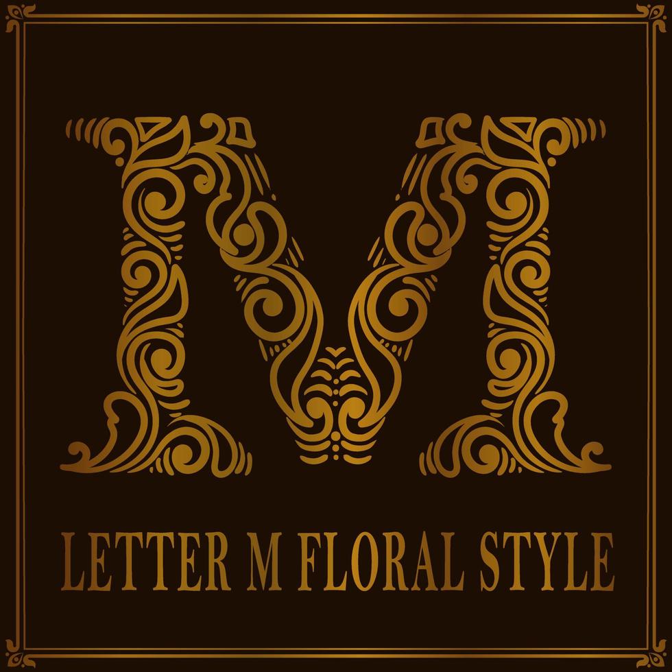 Vintage Letter M floral pattern style vector