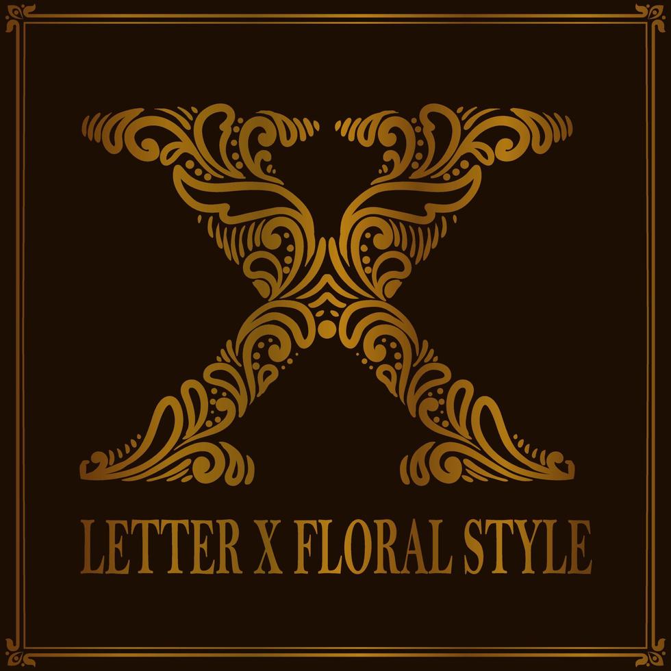 Vintage Letter X floral pattern style vector