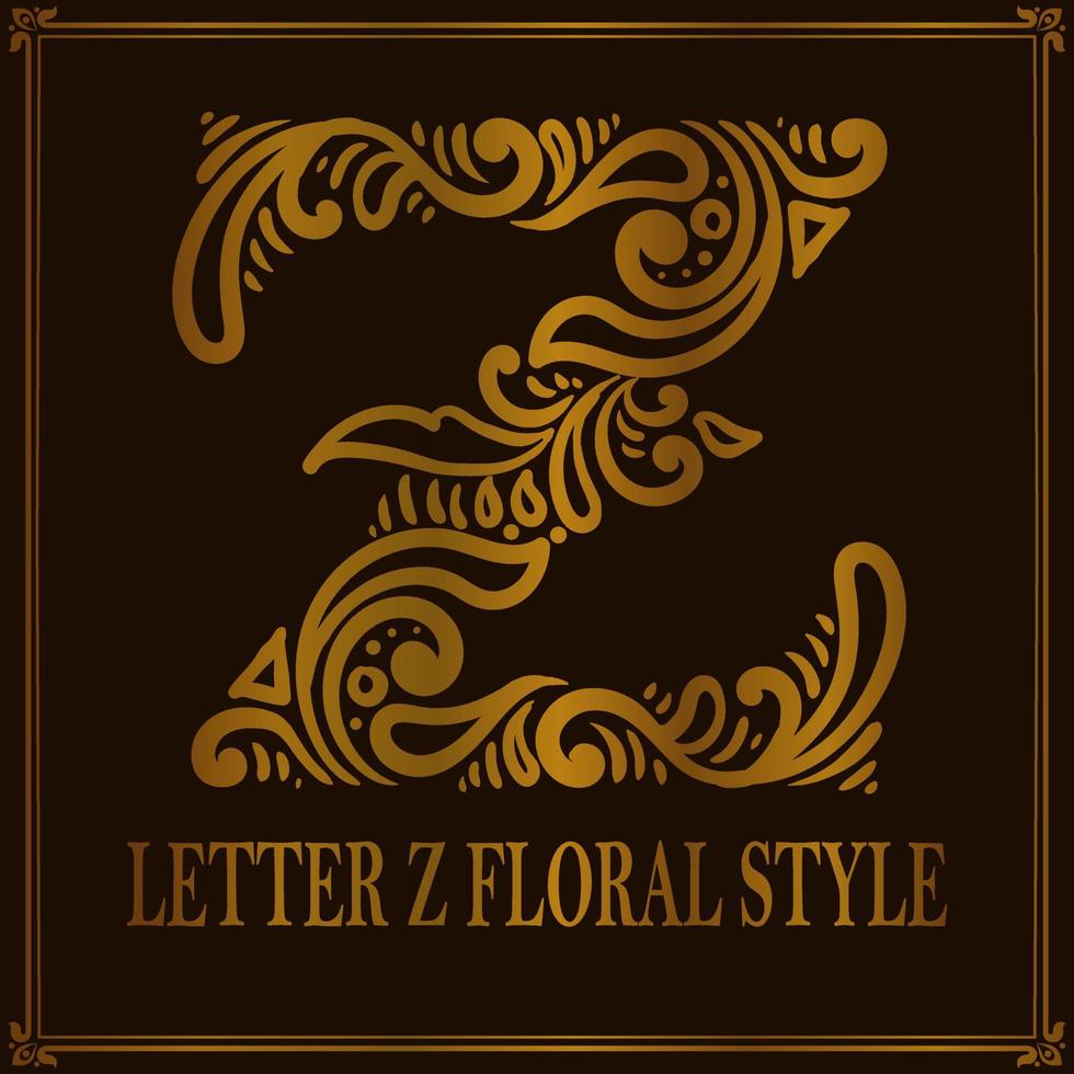 Vintage Letter Z floral pattern style vector