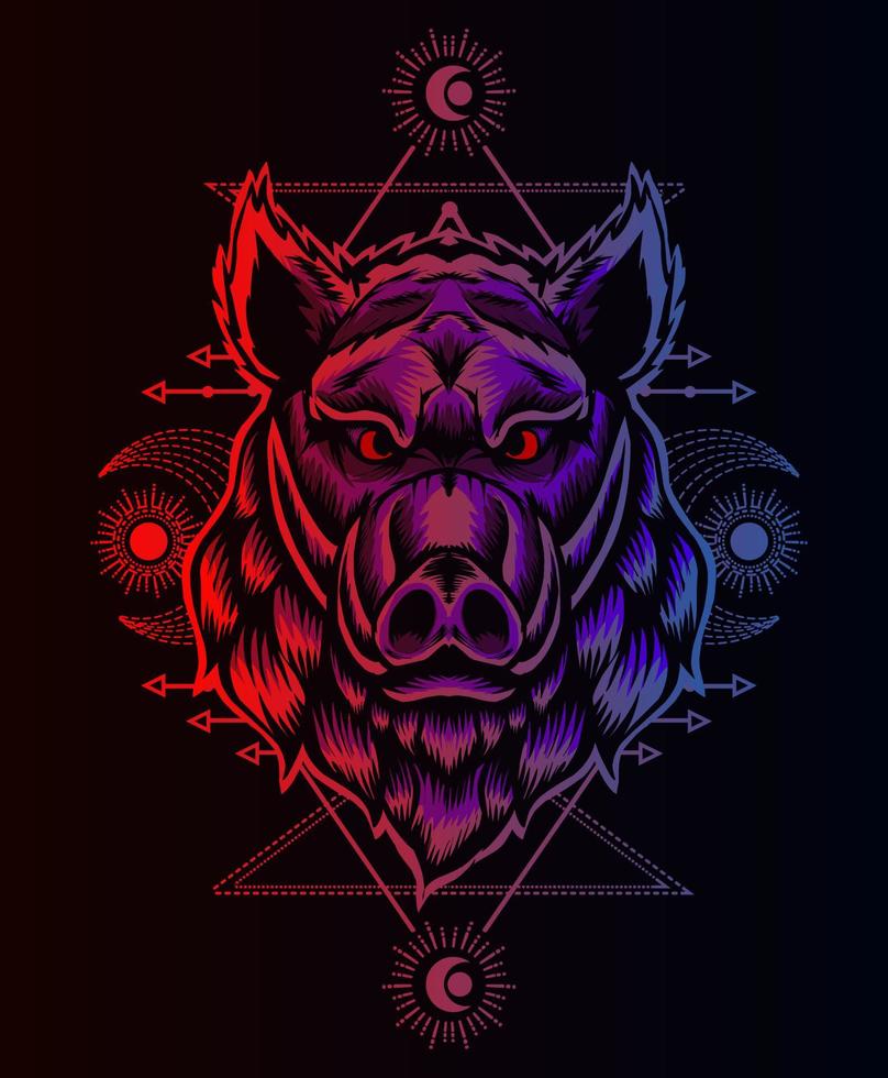 illustration wild boar head gradient color vector