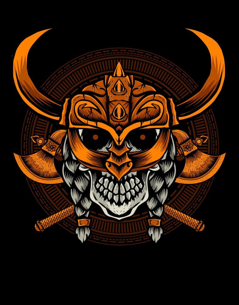 illustration viking skull with two ax vector