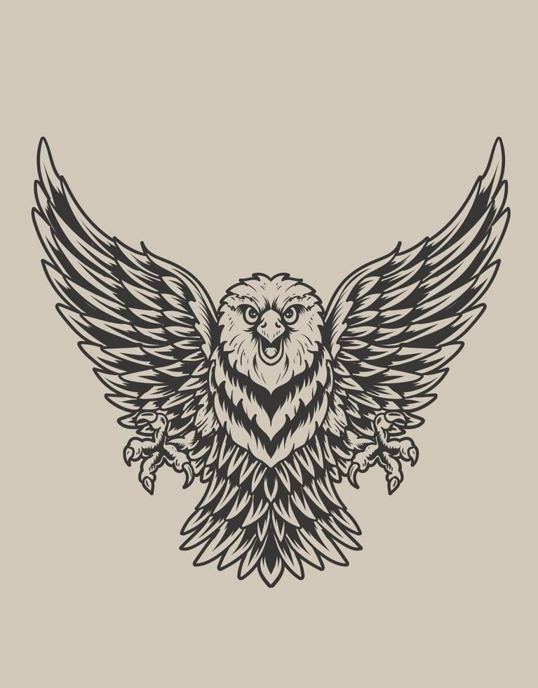 illustration eagle bird with monochrome style vector