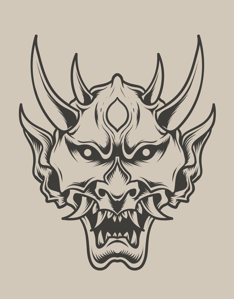 Illustration oni mask monochrome style vector