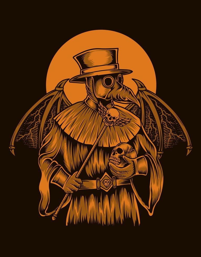 Illustration plague doctor with devil wings vector