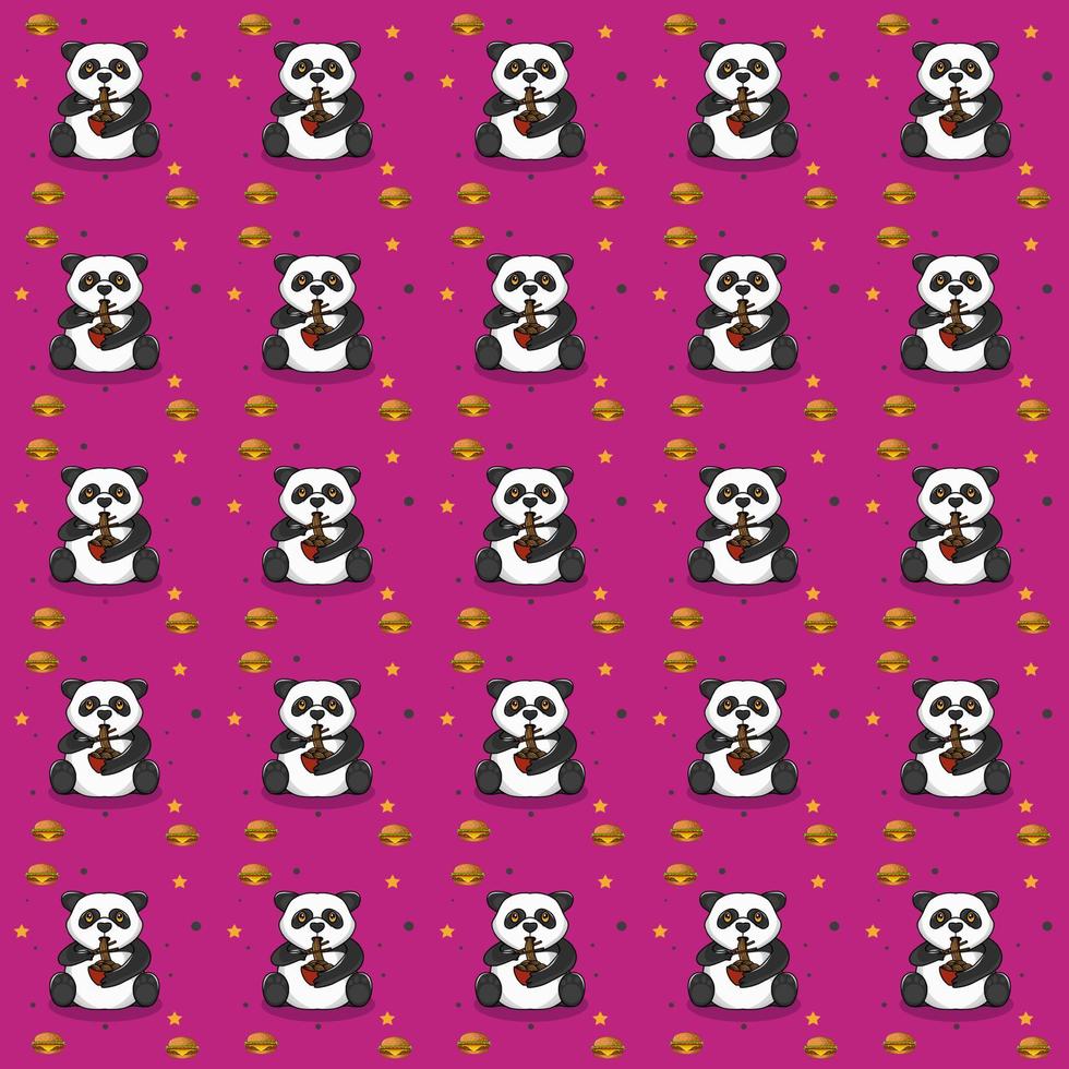 cute panda eating noodles pattern vector