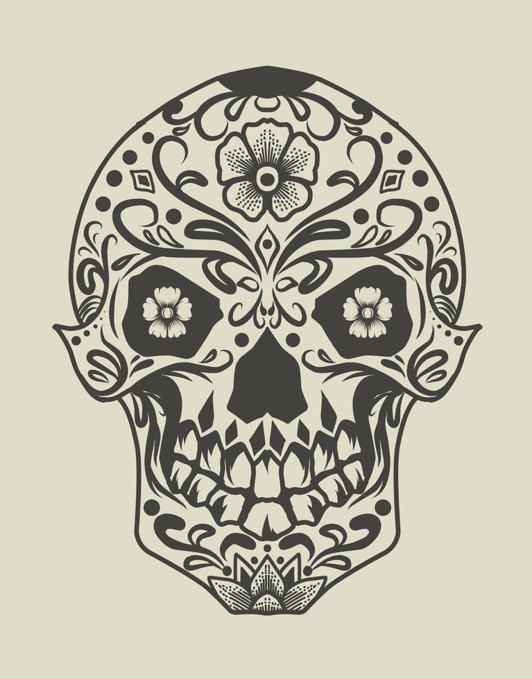 Ilustración de cabeza de calavera con estilo de adorno de patrón vector