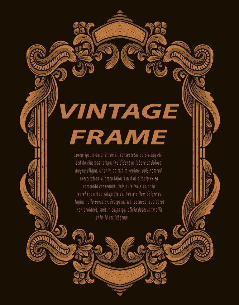 Vintage border frame with engraving ornament vector