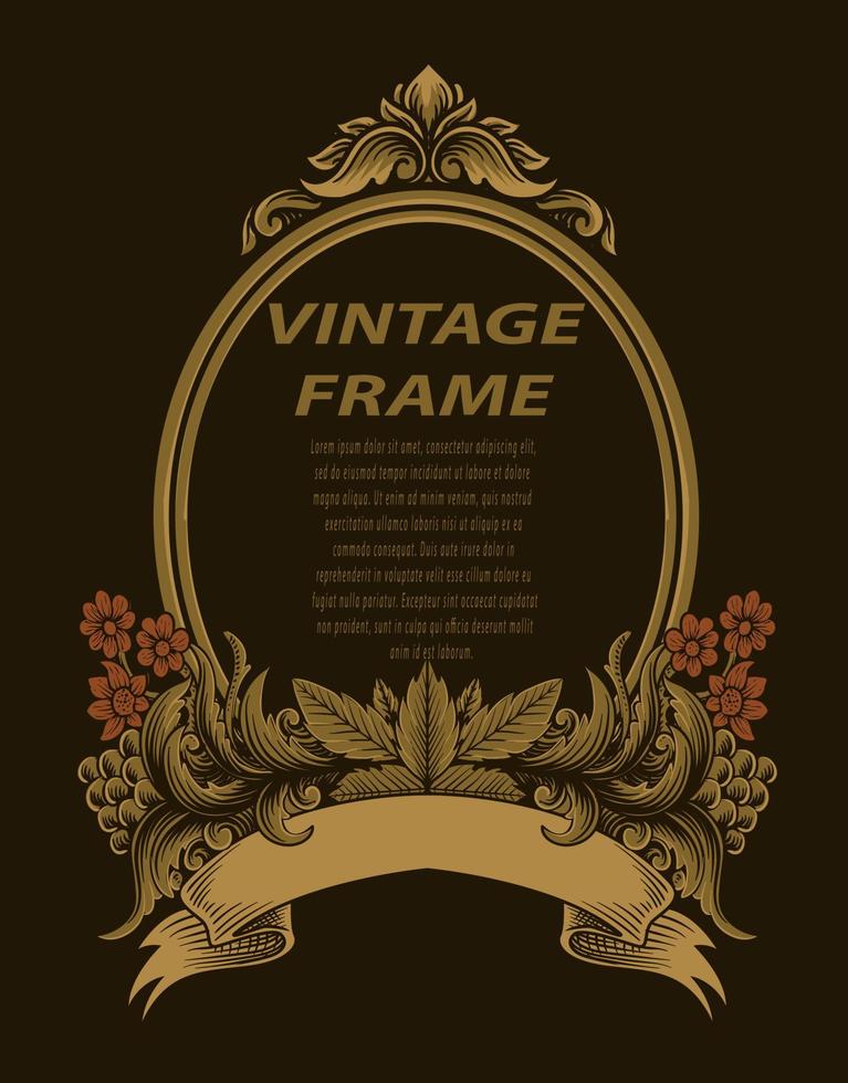 Vintage border frame with engraving ornament vector