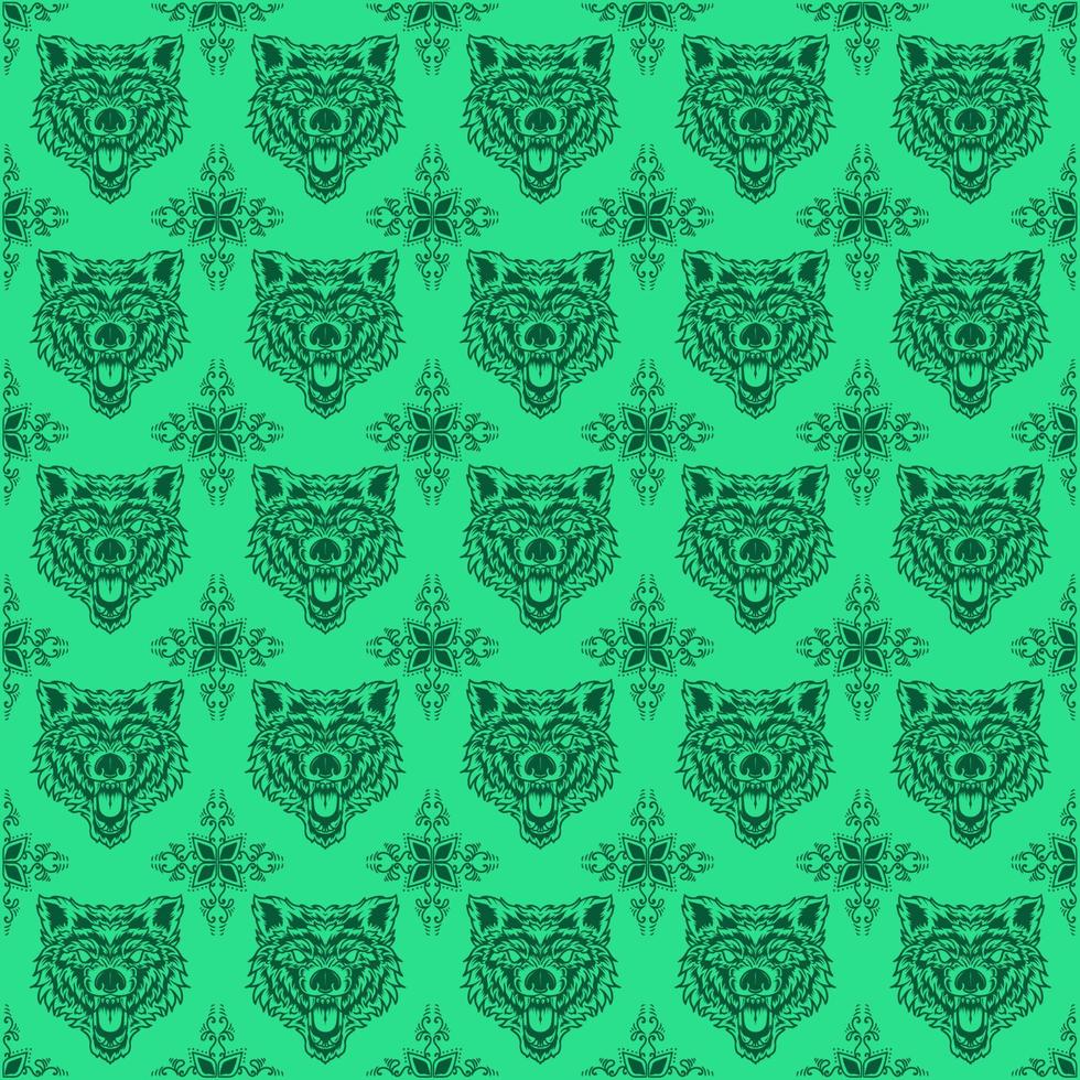 Vintage seamless floral pattern wolf head vector