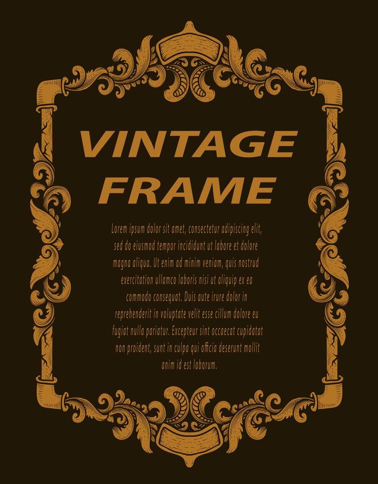 Vintage border frame with engraving ornament vector