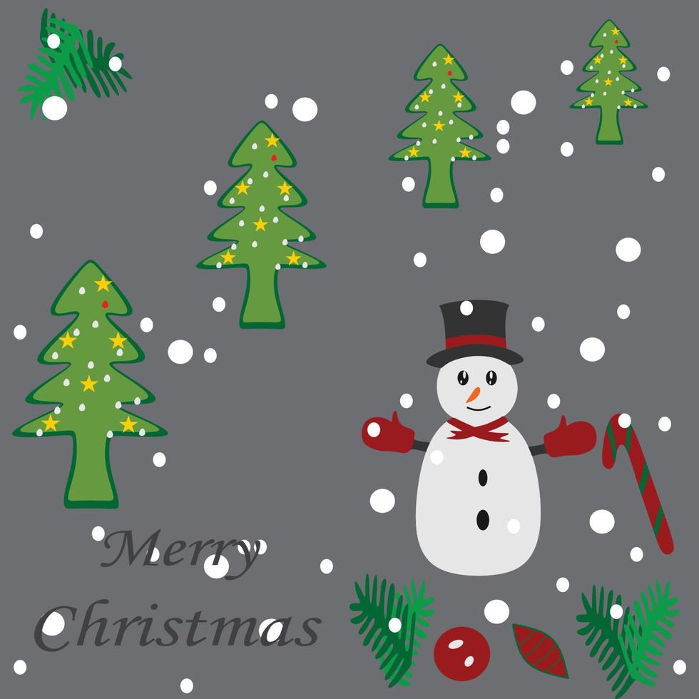 draw snowman with tree for Christmas Day vector