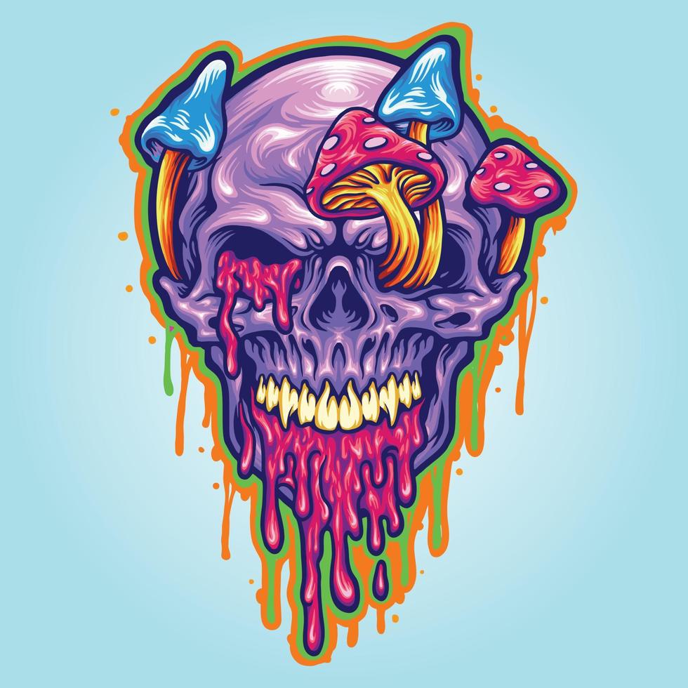 Magic Trippy Skull Mushroom Psychedelic Illustrations vector